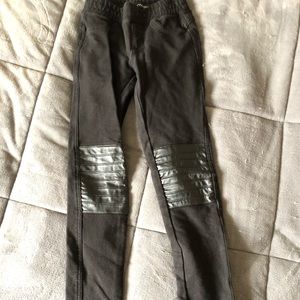 Black moto pants with leather detail